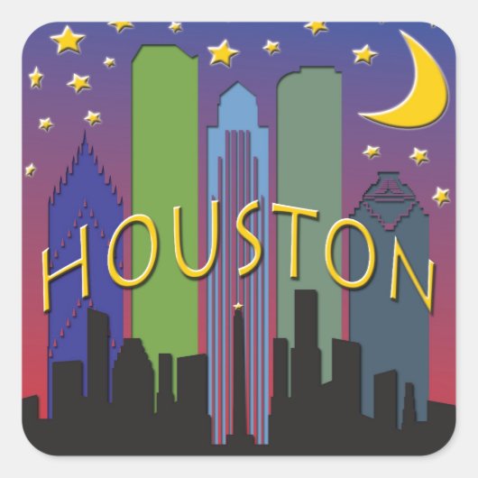 Houston Skyline nachtleven Vierkante Sticker (Voorkant)