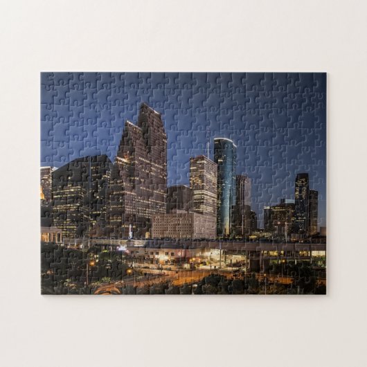 Houston Skyline | Nachtverlichting en foto van het Legpuzzel (Horizontaal)