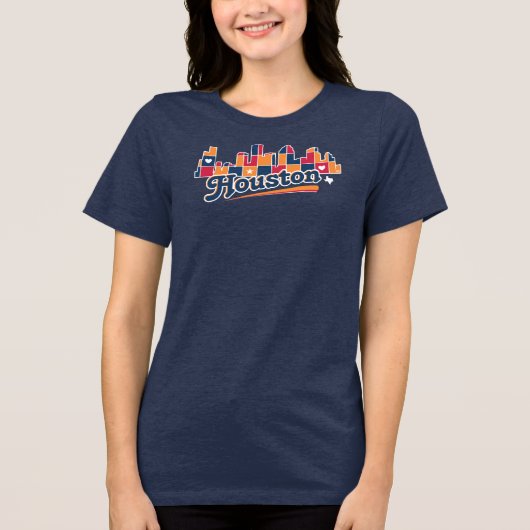 Houston Skyline Patchwork Navy Tri-Blend Shirt (Voorkant)