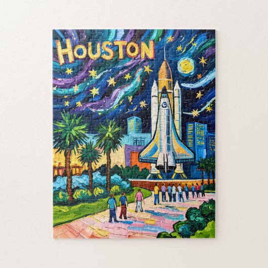 Houston Skyline Space Center Rocket Van Gogh Kids Legpuzzel (Verticaal)