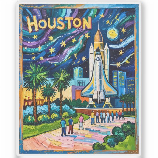 Houston Skyline Space Center Rocket Van Gogh Kids Sticker (Voorkant)