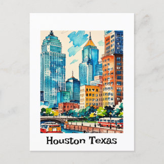 Houston Skyline waterverf Briefkaart