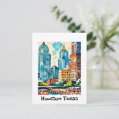 Houston Skyline waterverf Briefkaart (Staand voorkant)