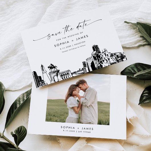 Houston Skyline Wedding Save the Date Kaart