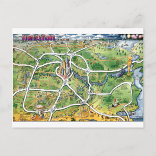 Houston Texas Cartoon Map Briefkaart
