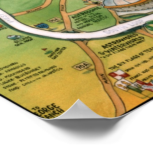 Houston Texas Cartoon Map Poster (Hoek)