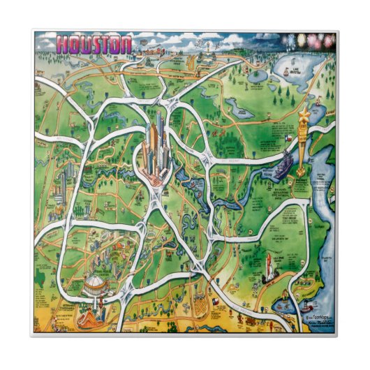 Houston Texas Cartoon Map Tegeltje (Voorkant)