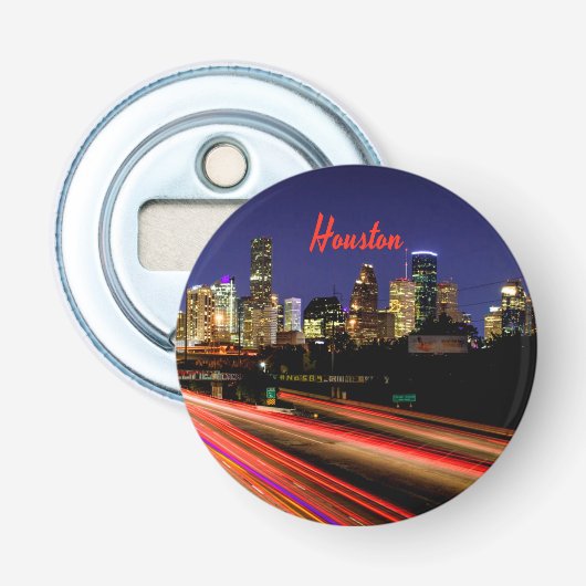 Houston Texas City Skyline Button Flesopener (Voorkant)
