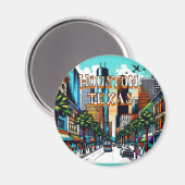 Houston, Texas Downtown Uitzicht Abstracte kunst Magneet (Voorkant / Achterkant)