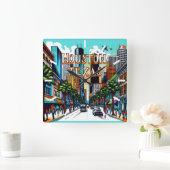 Houston, Texas Downtown Uitzicht Abstracte kunst Vierkante Klok (Huis)