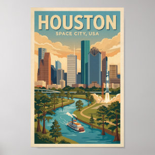 Houston Texas Illustratie Reis Kunst Vintage Poster