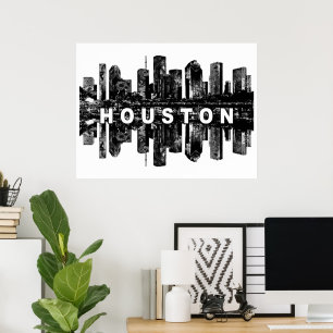 Houston, Texas in zwarte inkt Poster