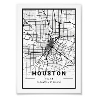 Houston - Texas Ligth City Map Foto Afdruk