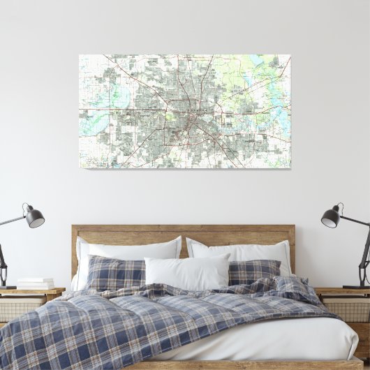 Houston Texas Map (1992) Canvas Afdruk (Insitu (Slaapkamer))