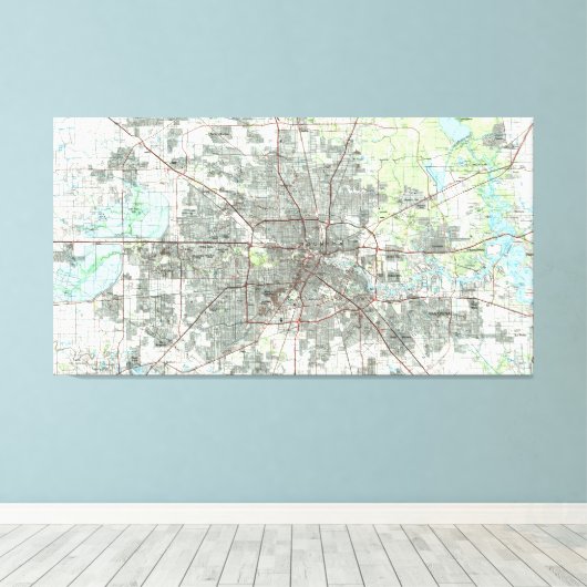 Houston Texas Map (1992) Canvas Afdruk (Insitu (Houten vloer))