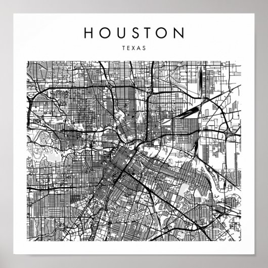 Houston Texas Minimal Modern Street Map Poster (Voorkant)