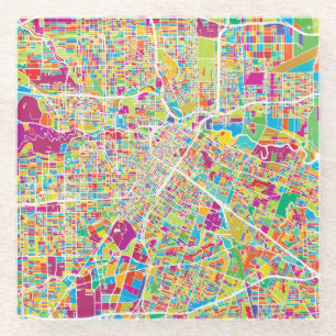 Houston, Texas   Neon Map Glazen Onderzetter