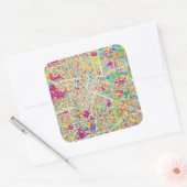Houston, Texas | Neon Map Vierkante Sticker (Envelop)