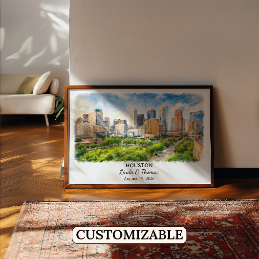 Houston Texas Poster, Aquarel, Op Maat Poster