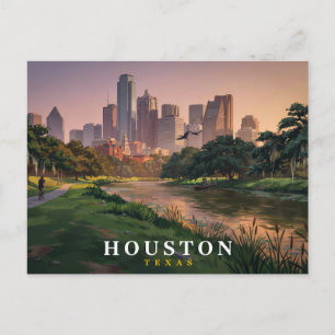 Houston Texas Reisansichtkaart Downtown Silhouet Briefkaart