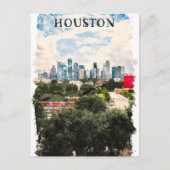 Houston Texas  Retro Travel Waterverf Briefkaart (Voorkant)