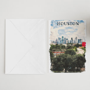 Houston Texas Retro Travel Waterverf Briefkaart