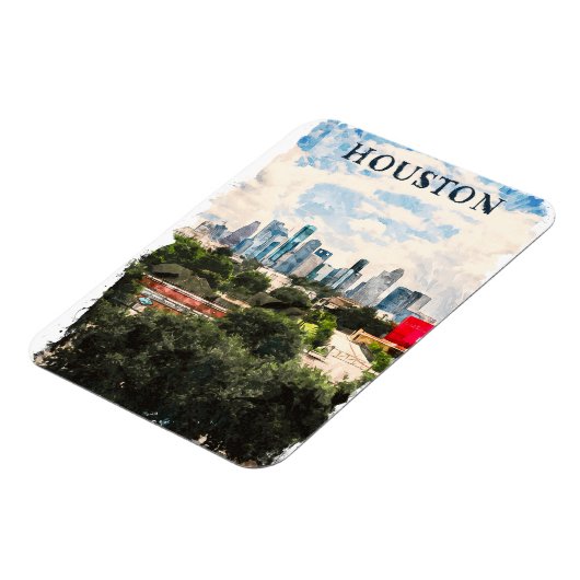 Houston Texas Retro Travel Waterverf Magneet (Linkerzijde)