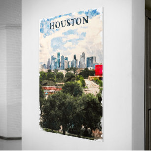 Houston Texas Retro Travel Waterverf Poster