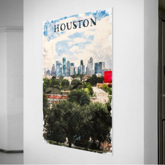 Houston Texas Retro Travel Waterverf Poster