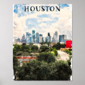 Houston Texas Retro Travel Waterverf Poster (Voorkant)