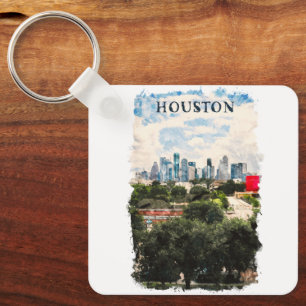 Houston Texas Retro Travel Waterverf Sleutelhanger