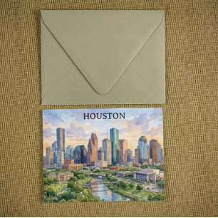 Houston Texas Retro Watercolor Kunstwerk Briefkaart