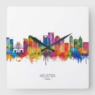 Houston Texas Silhouet Vierkante Klok