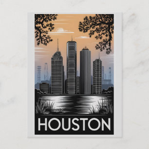 Houston Texas Silhouette Zwart Wit Houtsnede Briefkaart