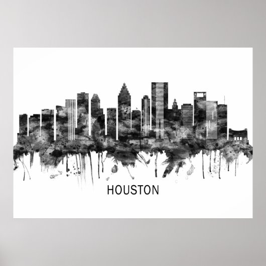 Houston Texas Skyline BW Poster (Voorkant)