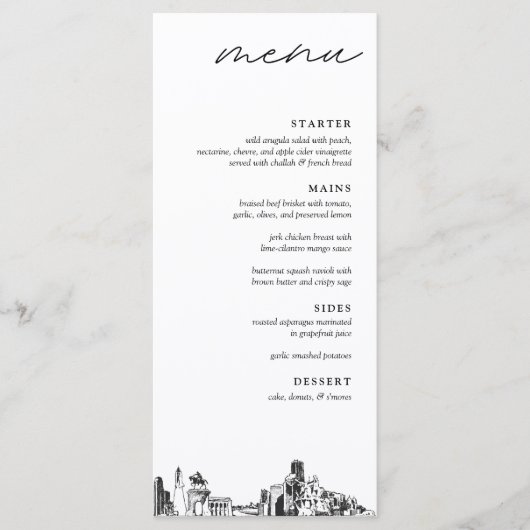 Houston Texas Skyline Modern Mariage Dinner Menu (Devant)