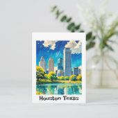Houston Texas skyline waterkleur Briefkaart (Staand voorkant)