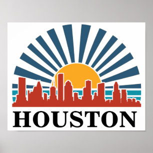 Houston Texas  Zonsondergang Retro Reizen Poster