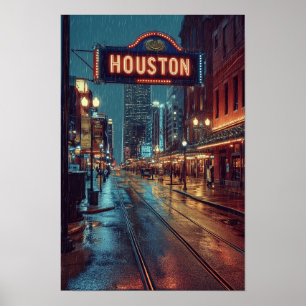 Houston USA Kunst Vintage Illustratie Reizen Poster