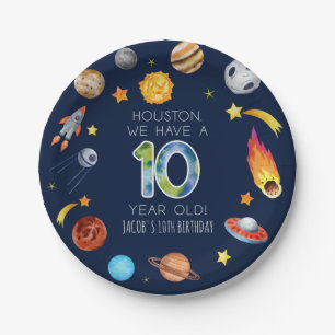 Houston We Have A 10 Jaar Oude 10e Verjaardagsfees Papieren Bordje