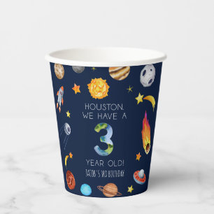 Houston We Have A 3 Jaar Verjaardagsfeestje Papieren Bekers