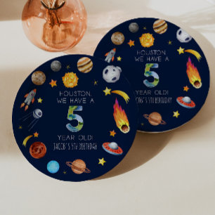 Houston We Have A 5 Jaar Oude 5e Verjaardagsfeestj Papieren Bordje