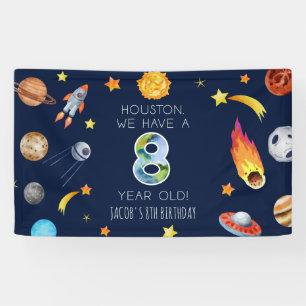 Houston We Have A 8 Jaar Verjaardagsfeestje Spandoek