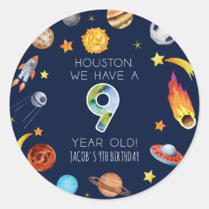 Houston We Have A 9 Jaar Verjaardagsfeestje Ronde Sticker