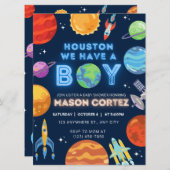 Houston We Have A Boy Outer Space Invitation Baby  (Voorkant / Achterkant)