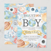 Houston We have a Boy Space Baby shower Invitation (Devant / Derrière)