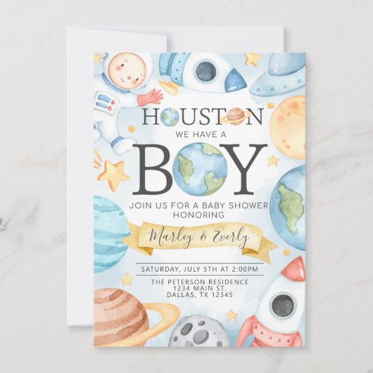 Houston We have a Boy Space Baby shower Invitation (Devant)