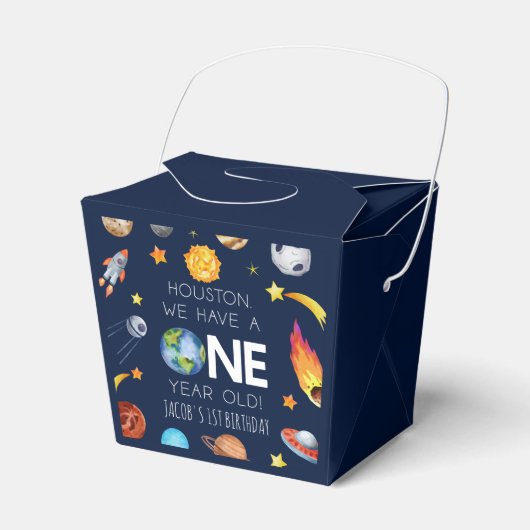 Houston We hebben een 1 jaar oud 1e verjaardagsfee Bedankdoosjes (Voorkant Zijde)