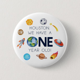 Houston We hebben een 1 jaar oud 1e verjaardagsfee Ronde Button 5,7 Cm