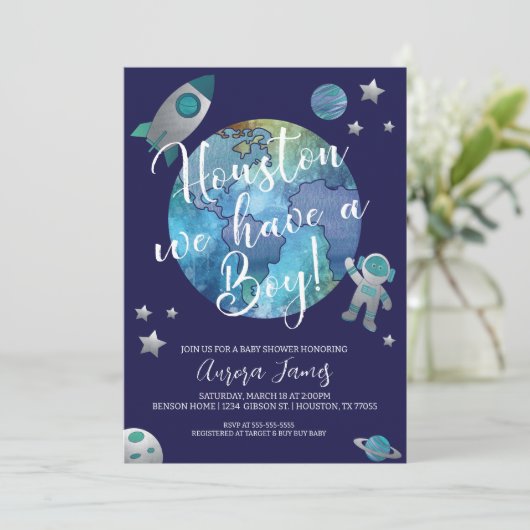 Houston We hebben een Baby shower-uitnodiging Kaart (Staand voorkant)